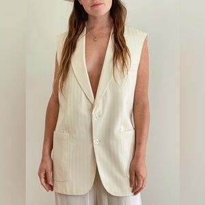 Vintage Cream Subtle Striped Tailored Longline Suited Vest Easter Spring Wedding